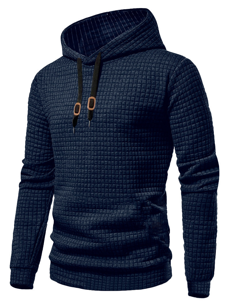 Men's Casual Gingham Hoodie With Long Sleeve In White Polyester Fabric