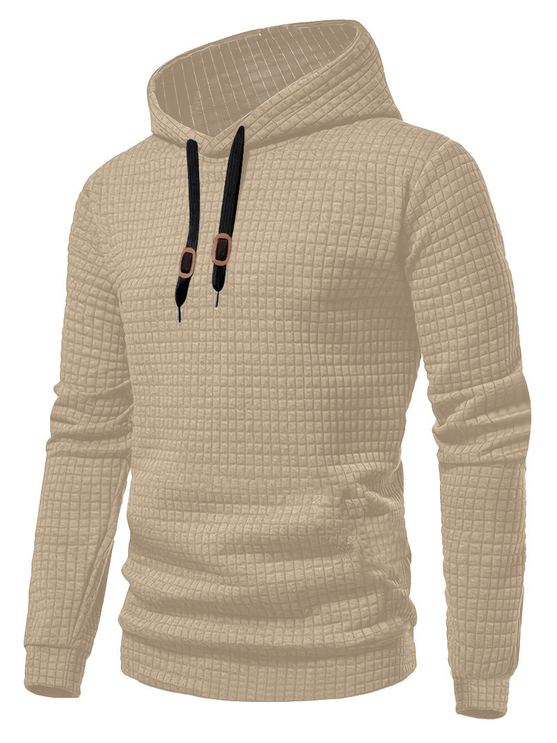 Men's Casual Gingham Hoodie With Long Sleeve In White Polyester Fabric