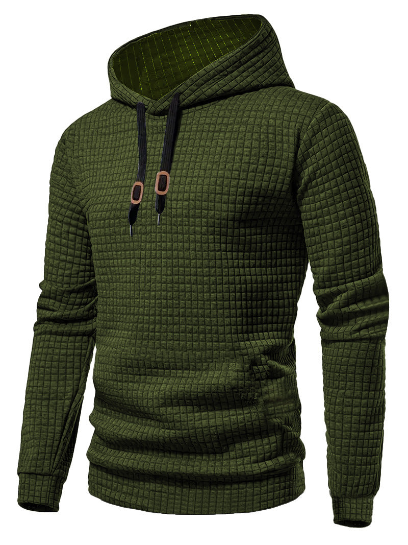 Men's Casual Gingham Hoodie With Long Sleeve In White Polyester Fabric