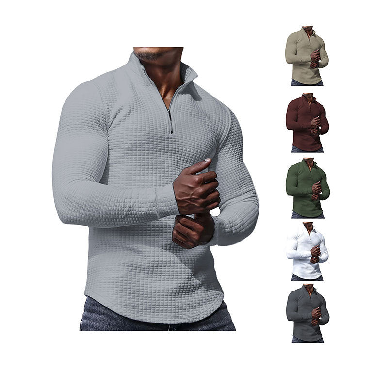 Men's Gingham Long Sleeve Hoodie In White Cotton Blends Featuring Jacquard Craft