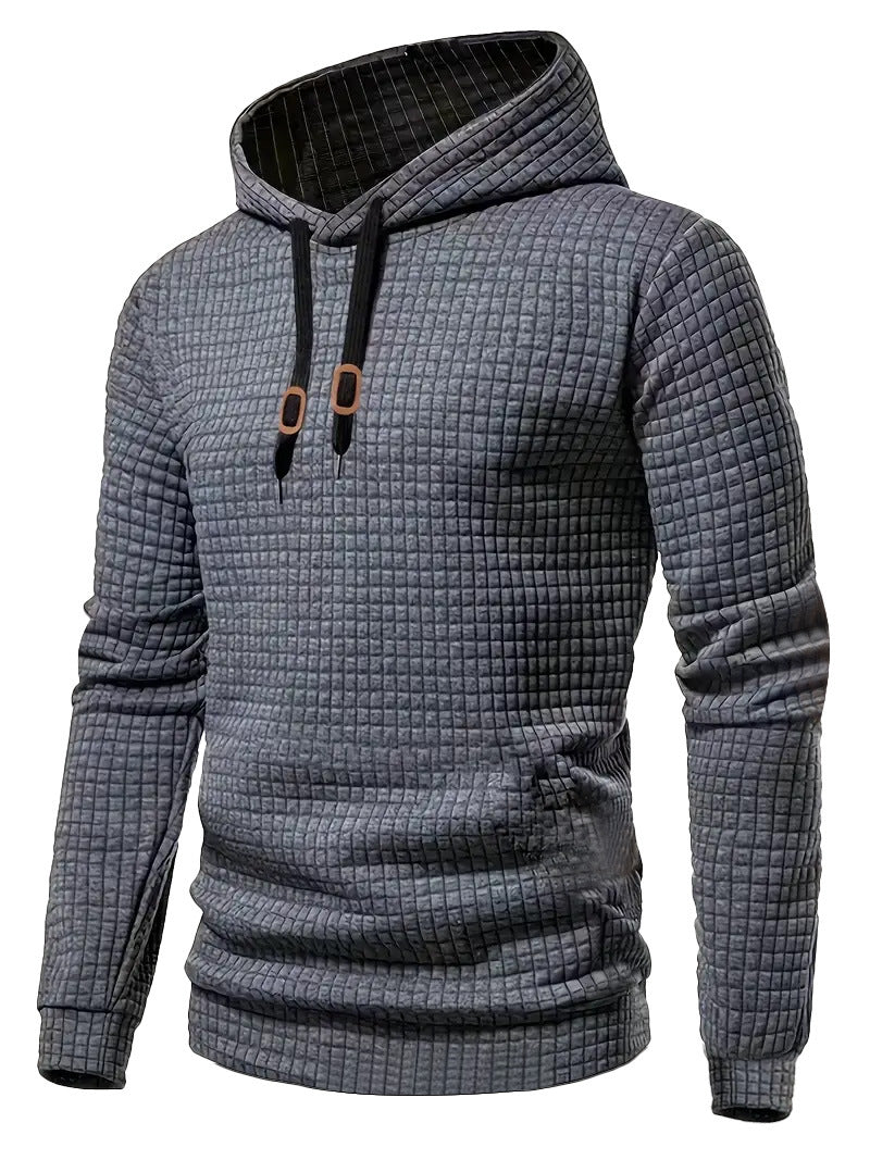 Men's Casual Gingham Hoodie With Long Sleeve In White Polyester Fabric