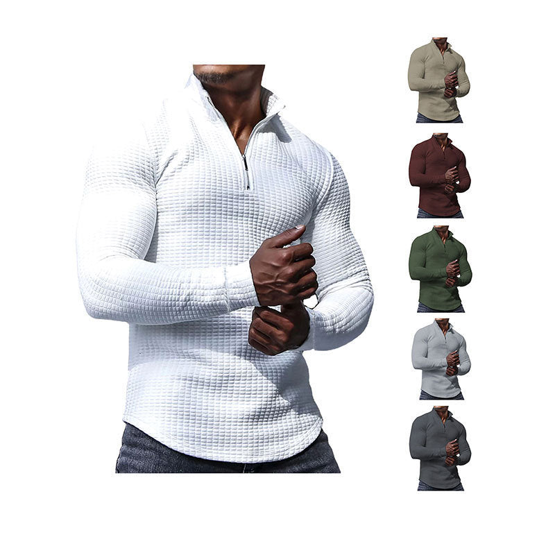 Men's Gingham Long Sleeve Hoodie In White Cotton Blends Featuring Jacquard Craft
