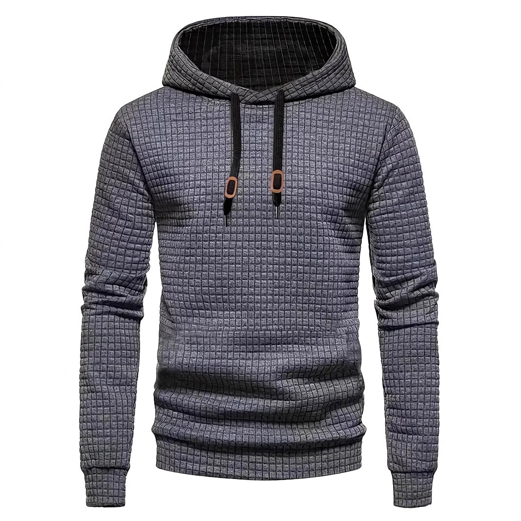 Men's Casual Gingham Hoodie With Long Sleeve In White Polyester Fabric