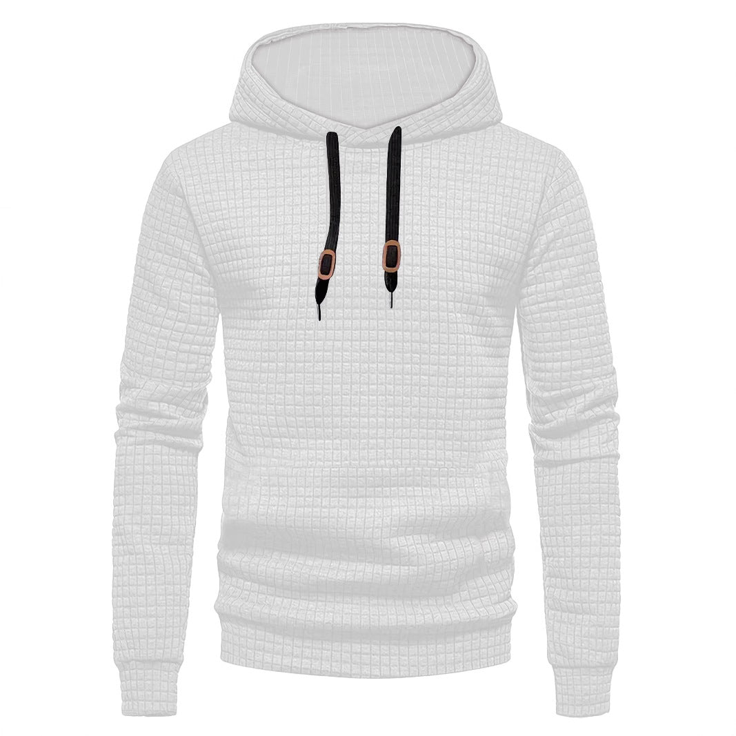 Men's Casual Gingham Hoodie With Long Sleeve In White Polyester Fabric