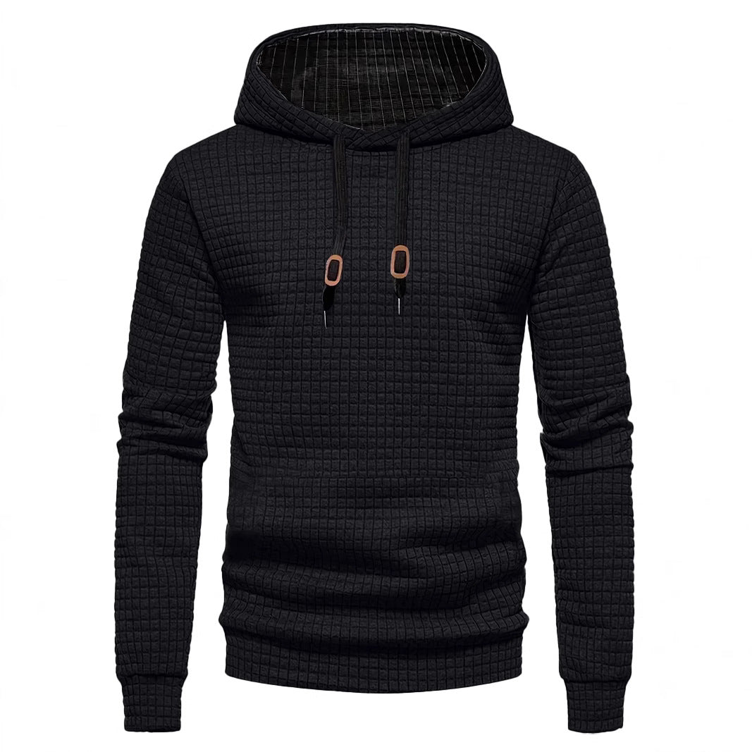 Men's Casual Gingham Hoodie With Long Sleeve In White Polyester Fabric
