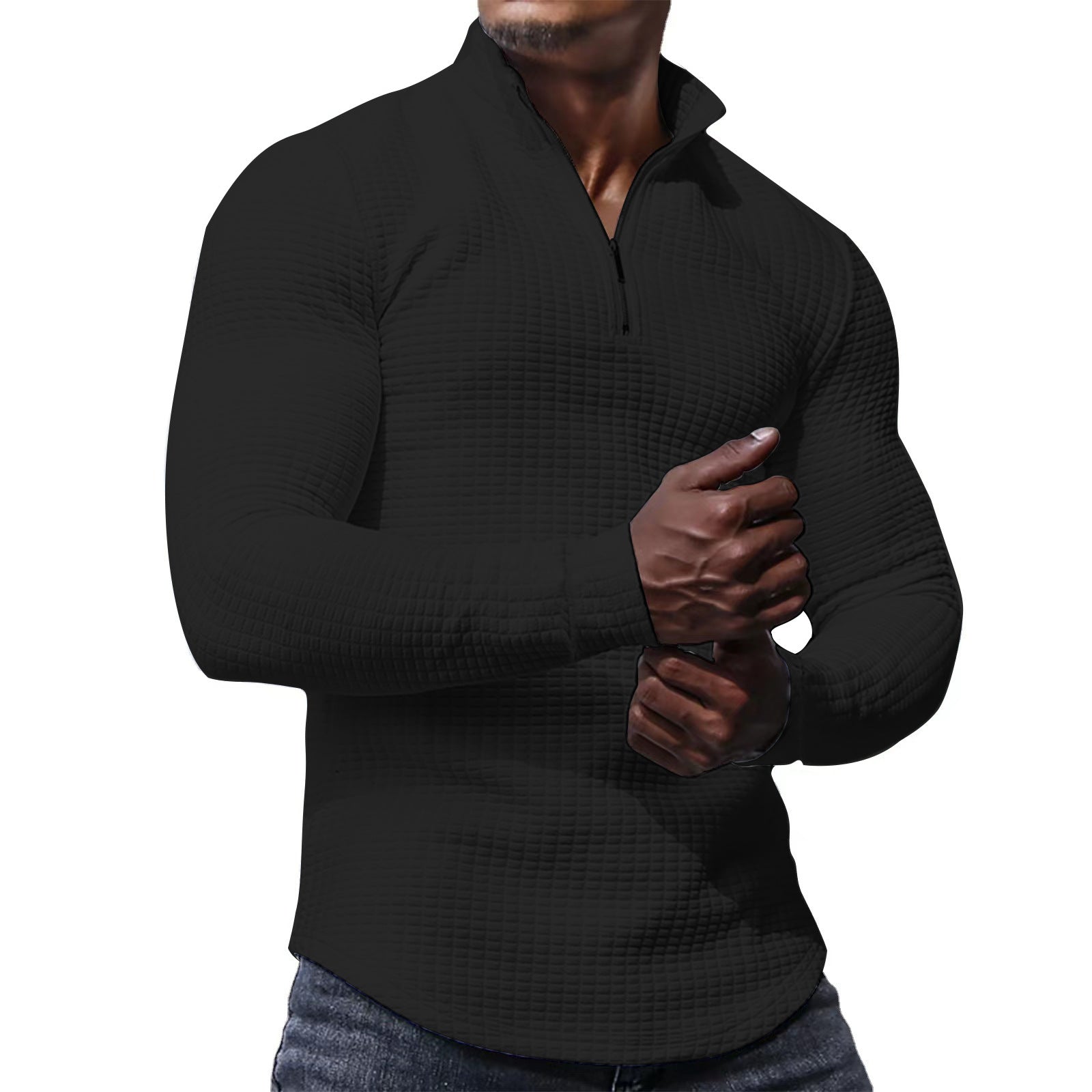 Men's Gingham Long Sleeve Hoodie In White Cotton Blends Featuring Jacquard Craft