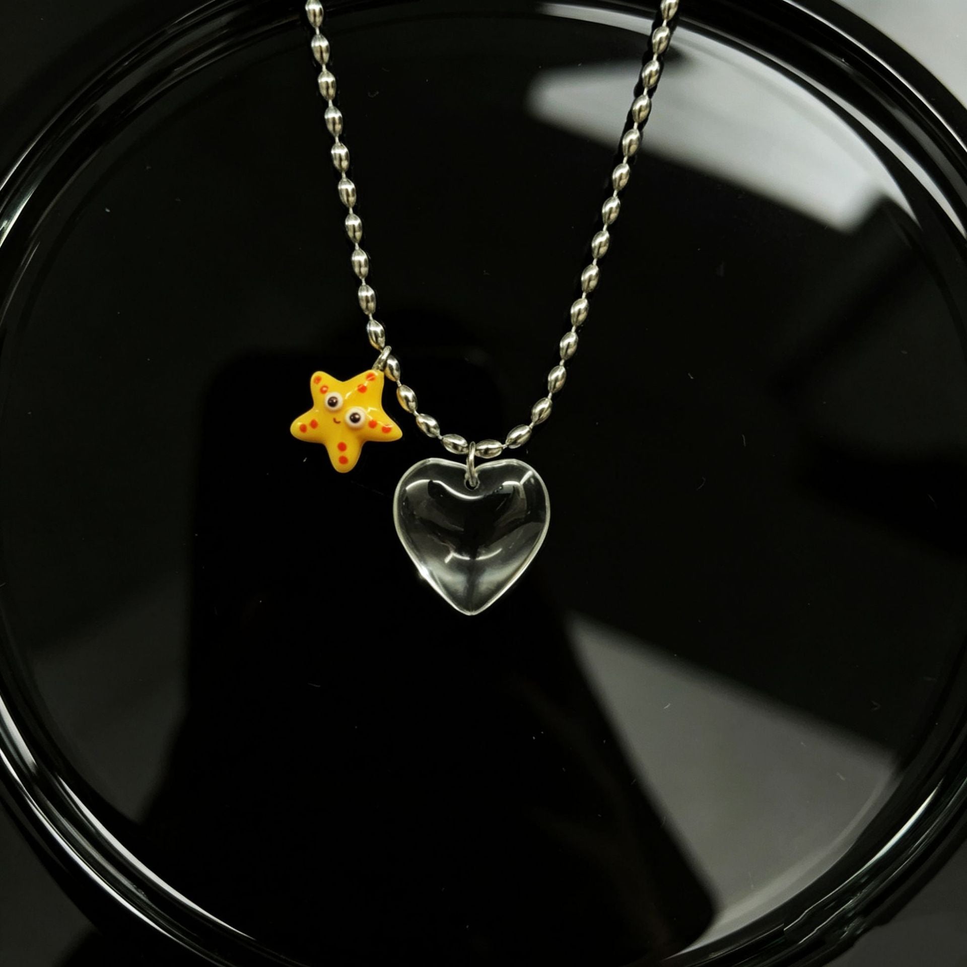Cute Heart Shape Necklace With Titanium Steel Chain And Artificial Crystal Pendant For Adults