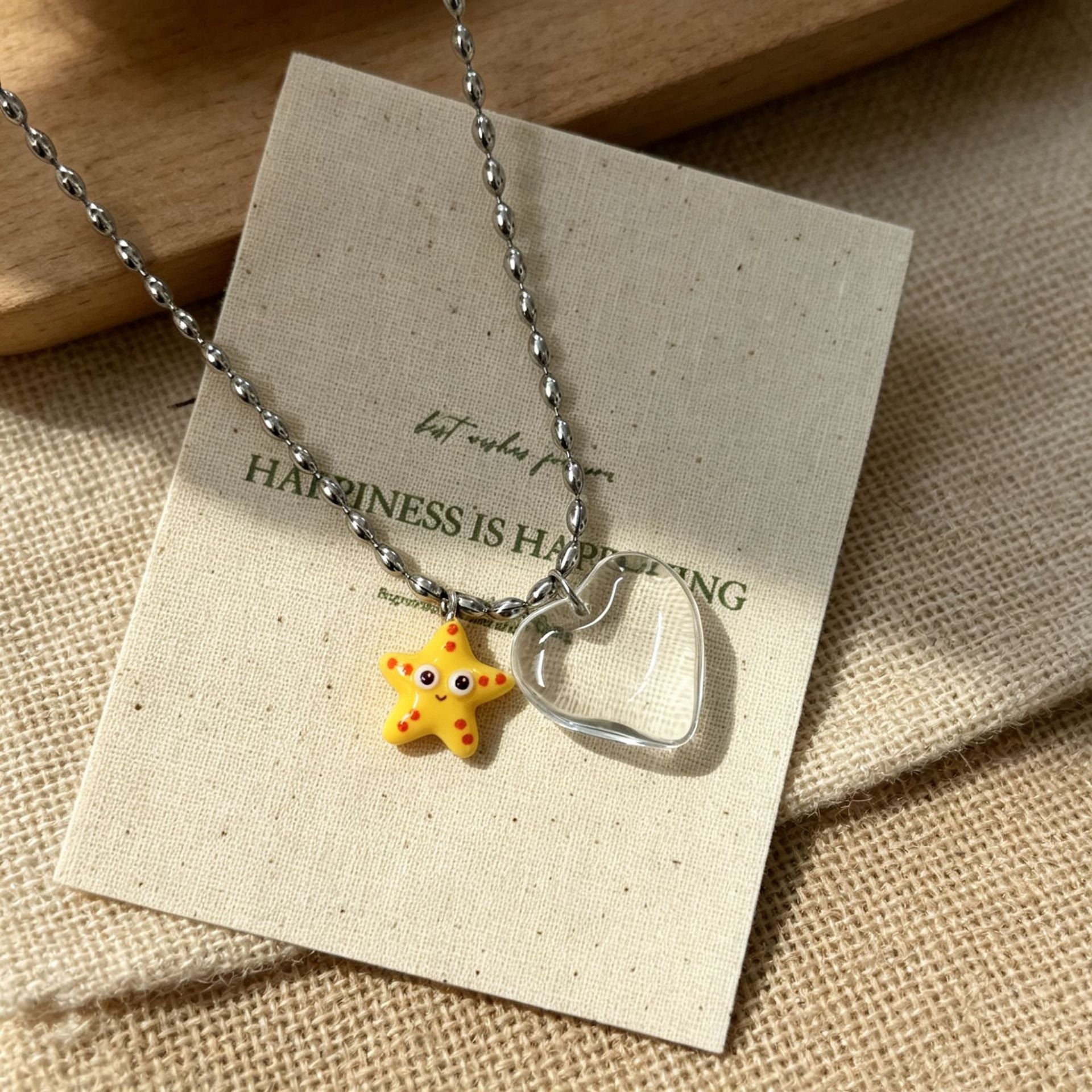 Cute Heart Shape Necklace With Titanium Steel Chain And Artificial Crystal Pendant For Adults