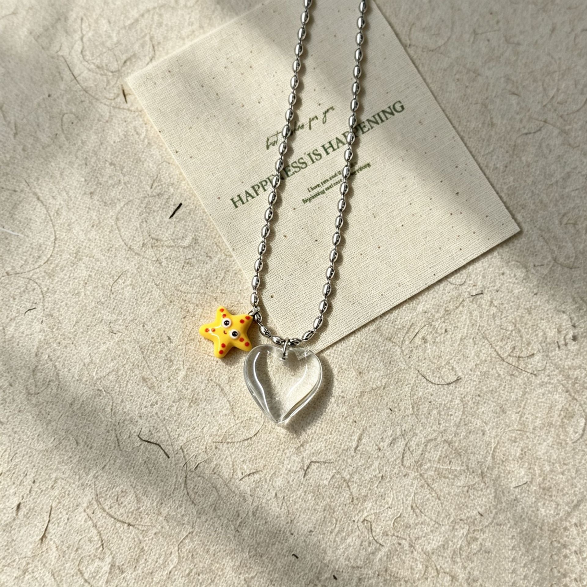 Cute Heart Shape Necklace With Titanium Steel Chain And Artificial Crystal Pendant For Adults