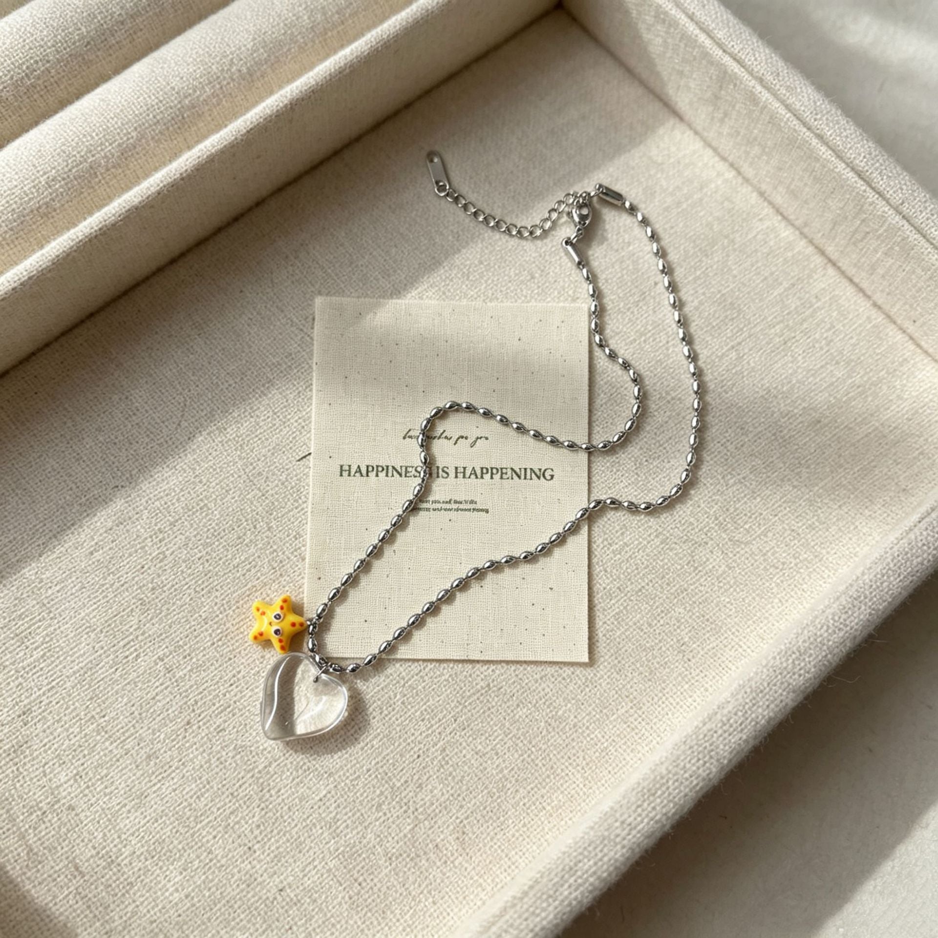 Cute Heart Shape Necklace With Titanium Steel Chain And Artificial Crystal Pendant For Adults