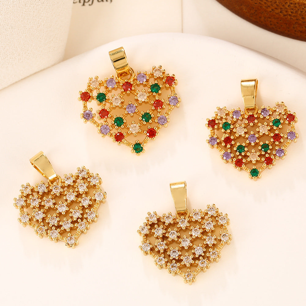 Heart Shape Copper Pendant With Zircon Inlay, Featuring Waterproof Non Tarnish Craftsmanship In Colour