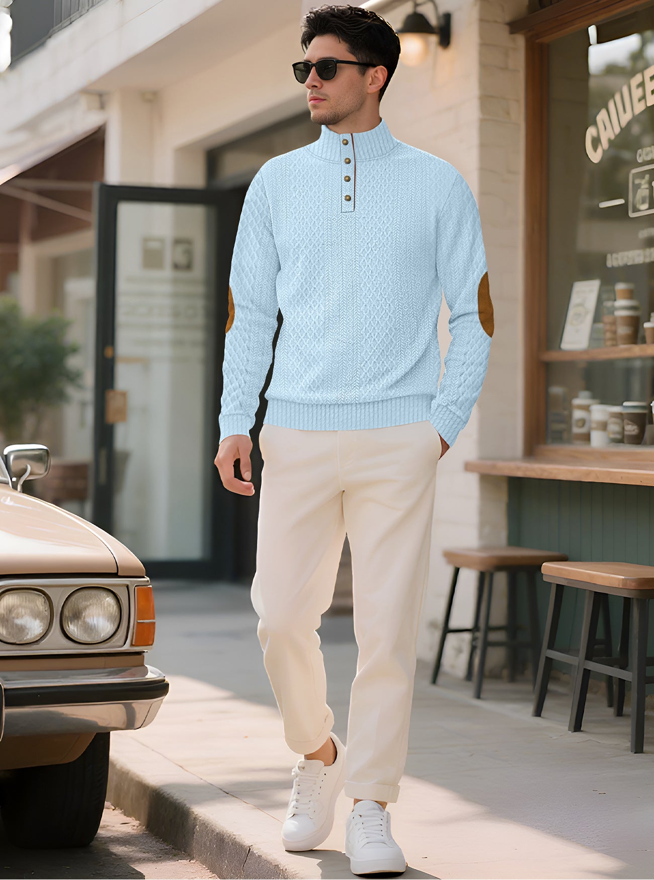 Solid Color Long Sleeve Casual Blouse In Polyester Featuring Jacquard Craft For Men
