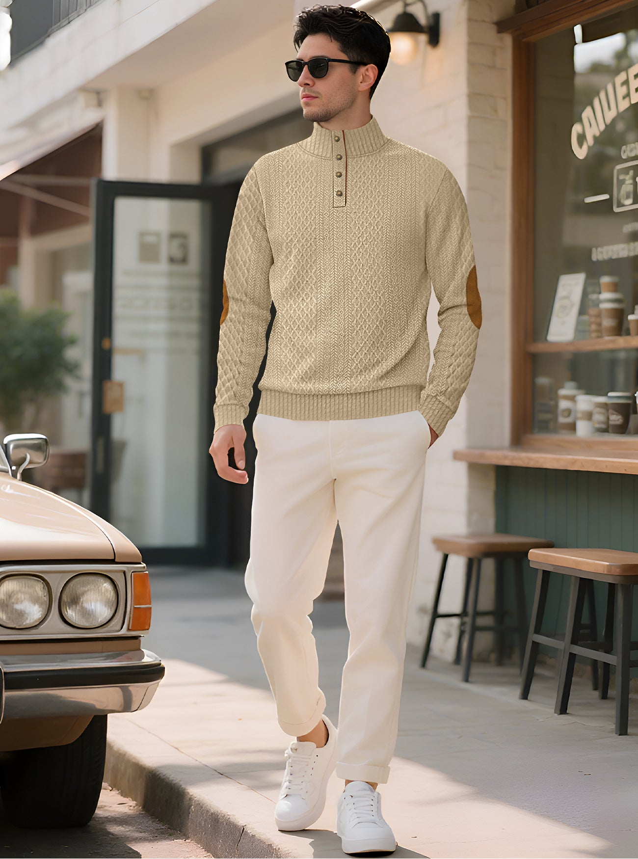 Solid Color Long Sleeve Casual Blouse In Polyester Featuring Jacquard Craft For Men