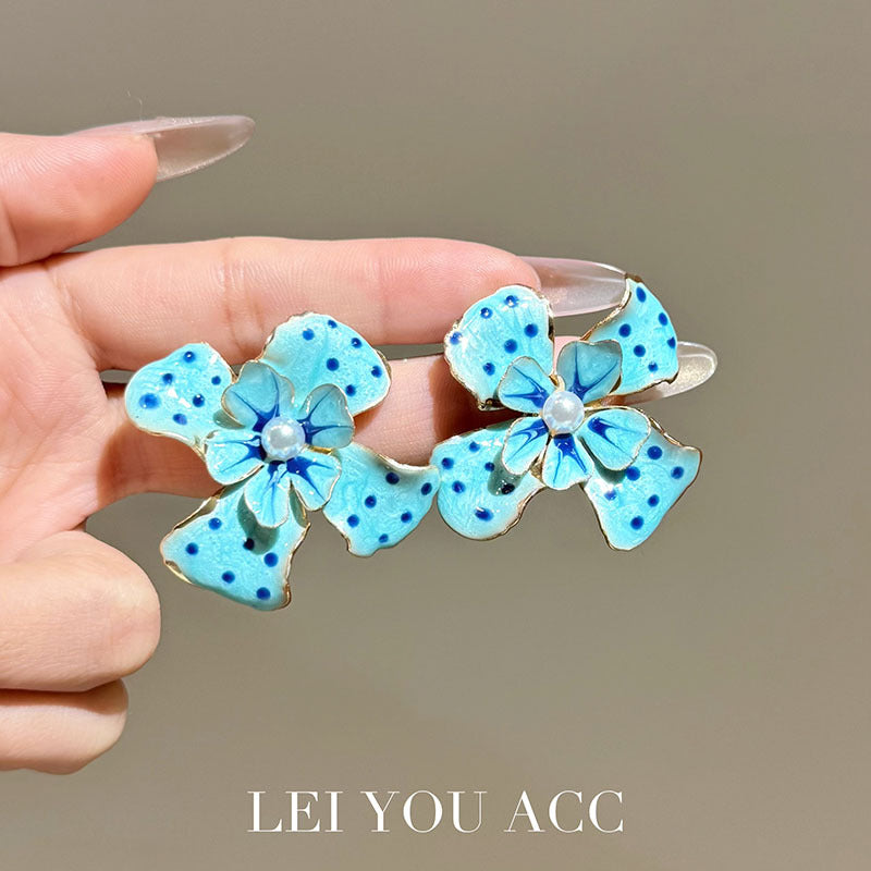 Blue Flowers Earrings For Women Featuring 925 Sterling Silver Ear Pins In Sweet Style Made Of Zinc Alloy