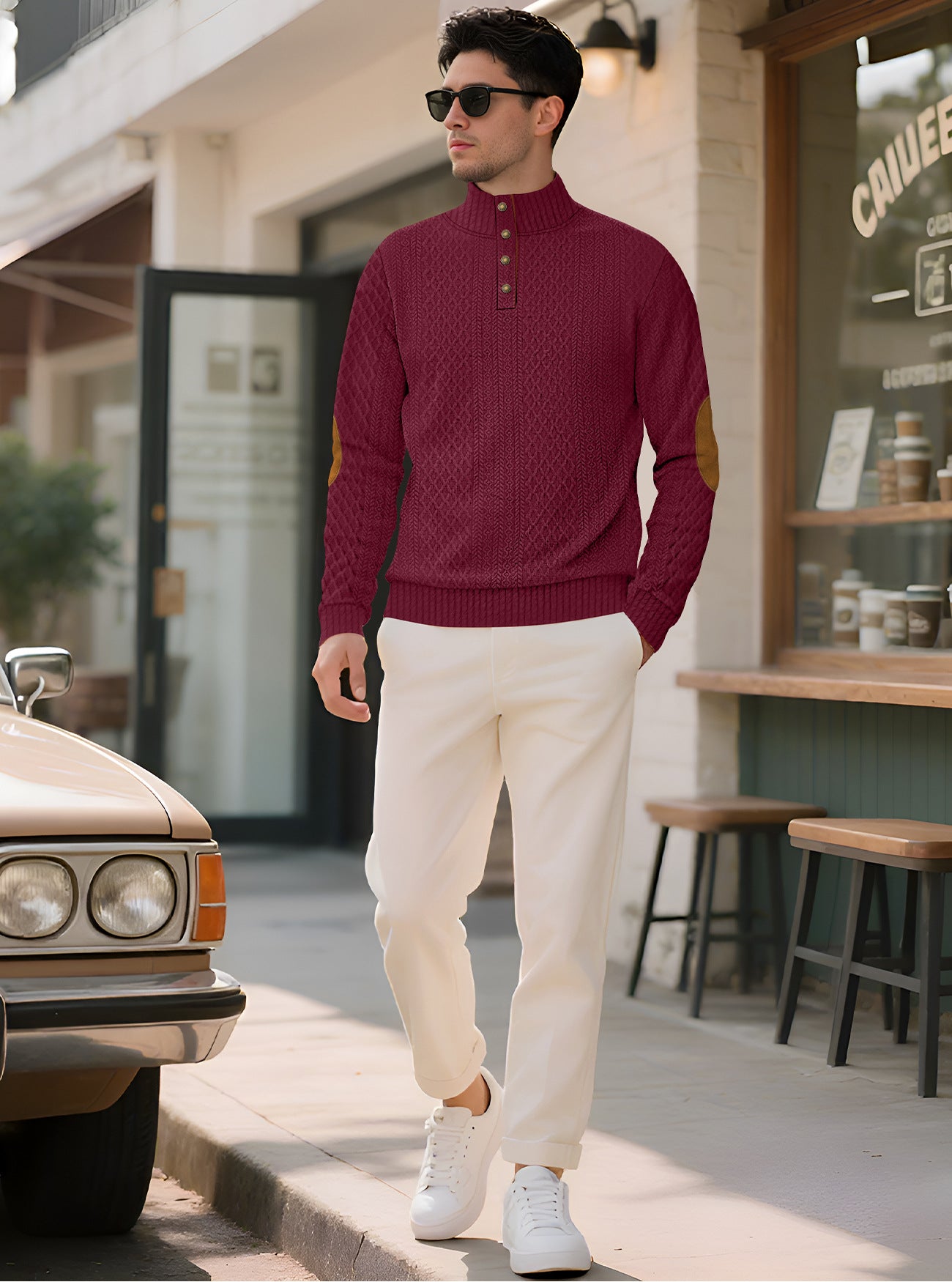 Solid Color Long Sleeve Casual Blouse In Polyester Featuring Jacquard Craft For Men