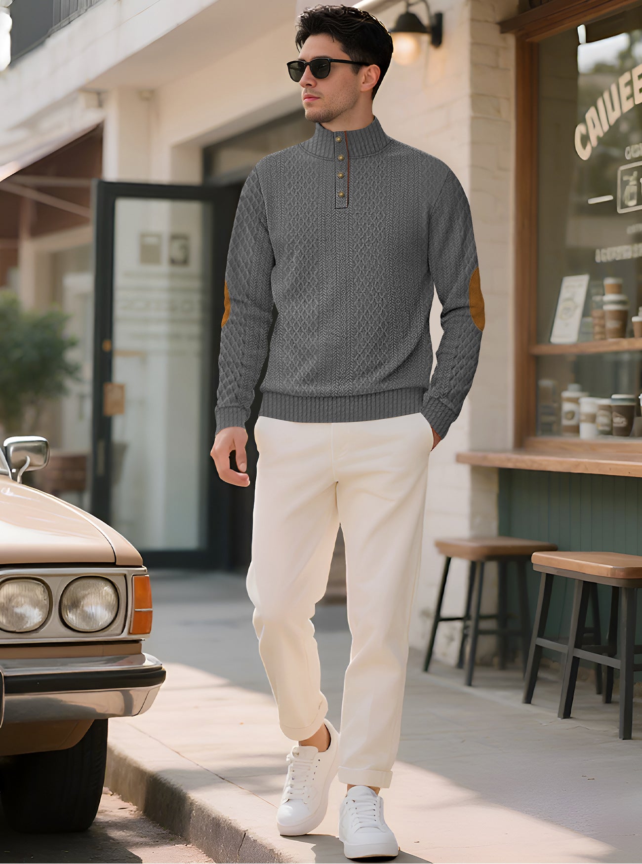 Solid Color Long Sleeve Casual Blouse In Polyester Featuring Jacquard Craft For Men