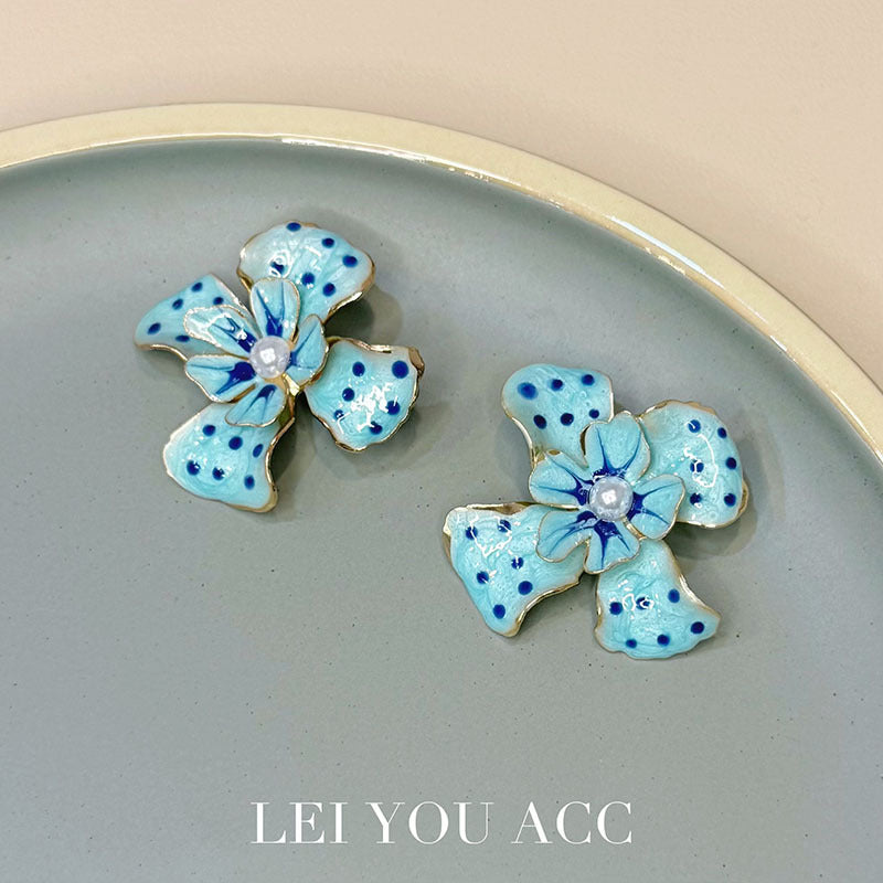 Blue Flowers Earrings For Women Featuring 925 Sterling Silver Ear Pins In Sweet Style Made Of Zinc Alloy