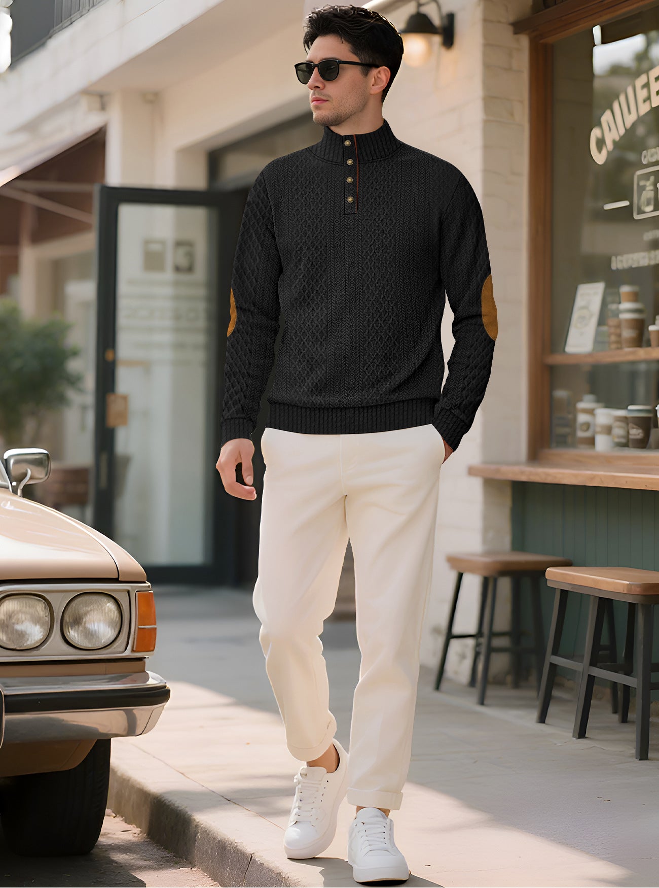 Solid Color Long Sleeve Casual Blouse In Polyester Featuring Jacquard Craft For Men