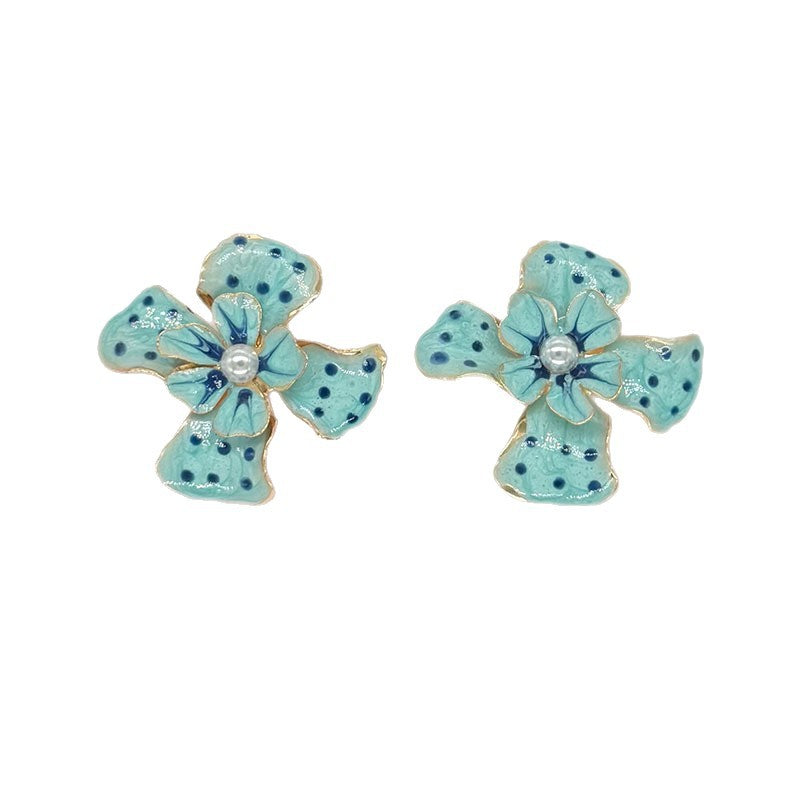 Blue Flowers Earrings For Women Featuring 925 Sterling Silver Ear Pins In Sweet Style Made Of Zinc Alloy
