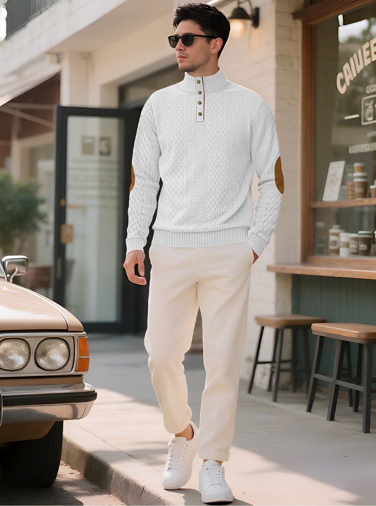 Solid Color Long Sleeve Casual Blouse In Polyester Featuring Jacquard Craft For Men