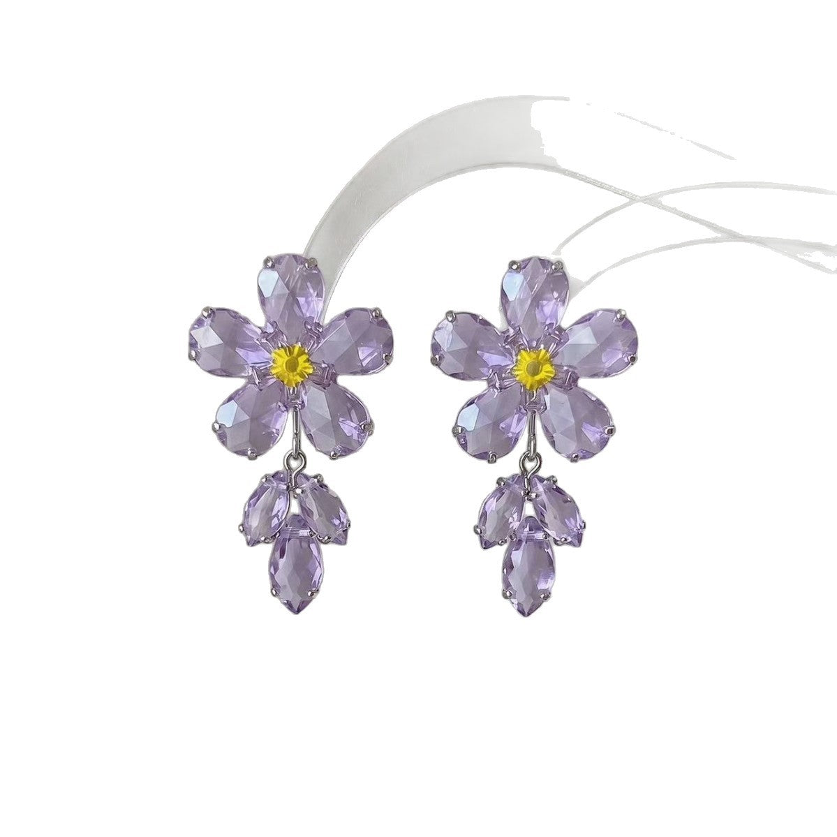 Elaborate Purple Flowers Earrings For Women With Rhinestones In Sweet Style, Made Of Zinc Alloy