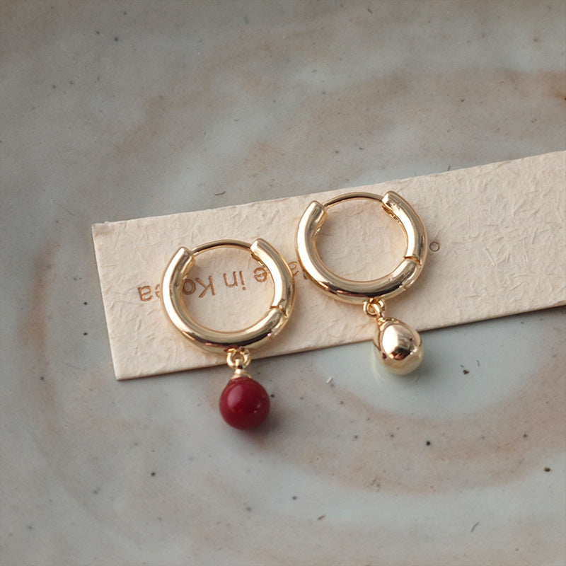 Gold Circle Earrings For Women Featuring Copper Ear Pins And Artificial Pearl Inlay