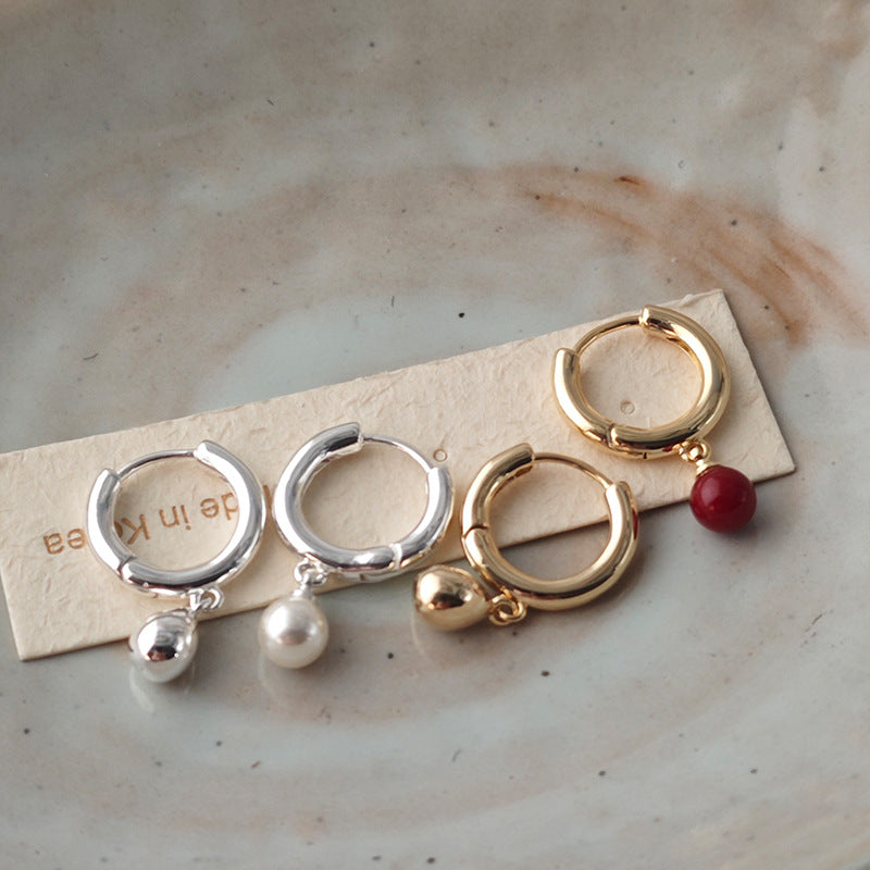 Gold Circle Earrings For Women Featuring Copper Ear Pins And Artificial Pearl Inlay