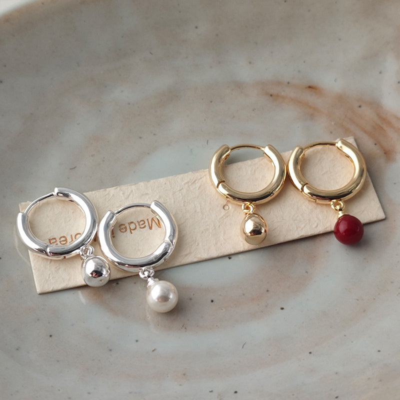Gold Circle Earrings For Women Featuring Copper Ear Pins And Artificial Pearl Inlay