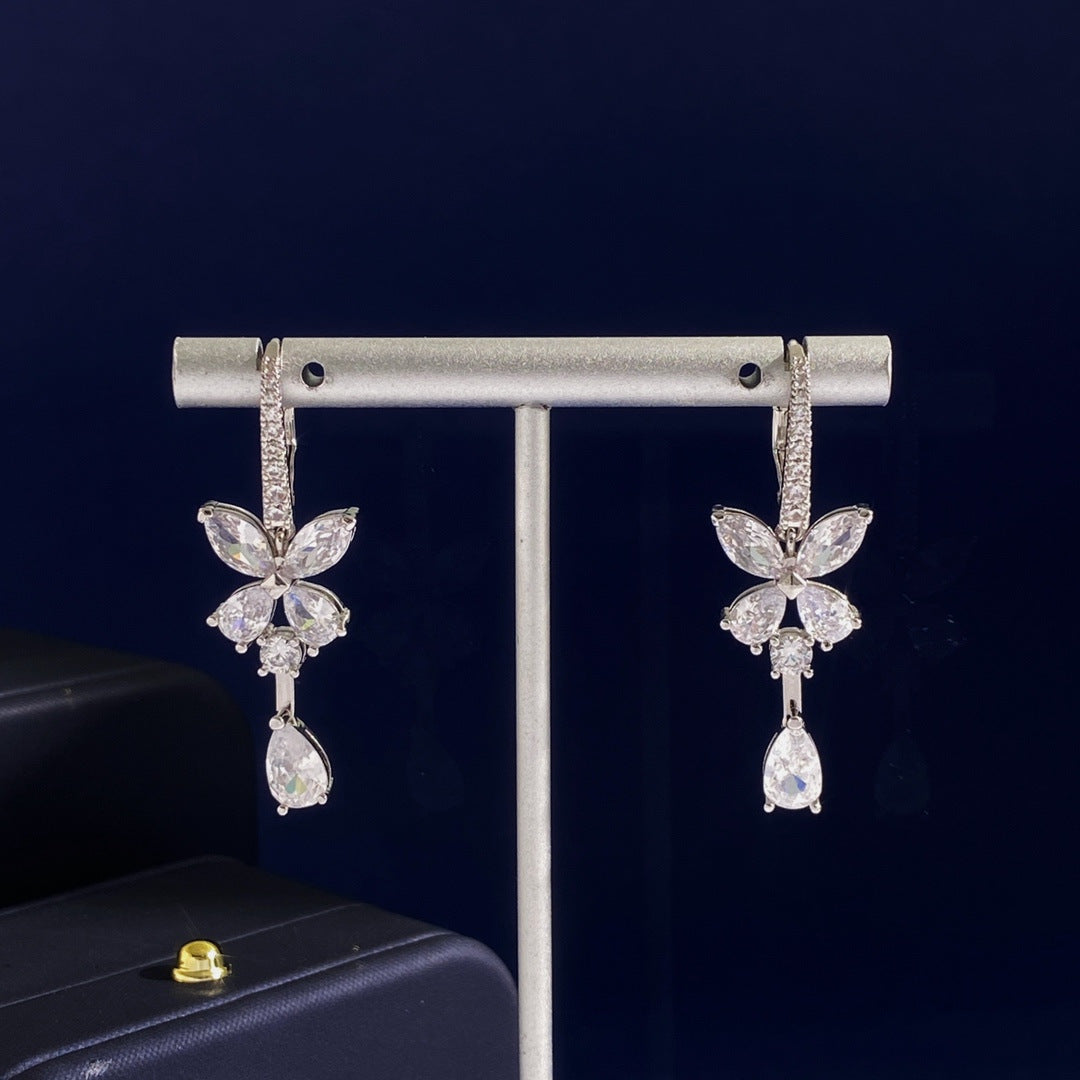 Elegant Water Droplets Earrings For Women With Real Gold Plated And Zircon Inlay, Featuring 304 Stainless Steel Studs