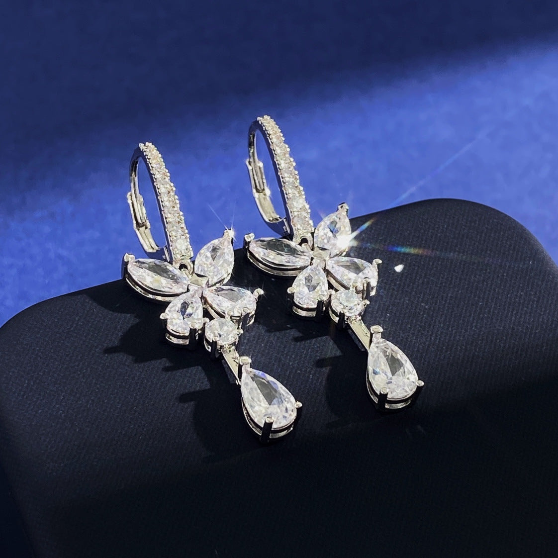 Elegant Water Droplets Earrings For Women With Real Gold Plated And Zircon Inlay, Featuring 304 Stainless Steel Studs