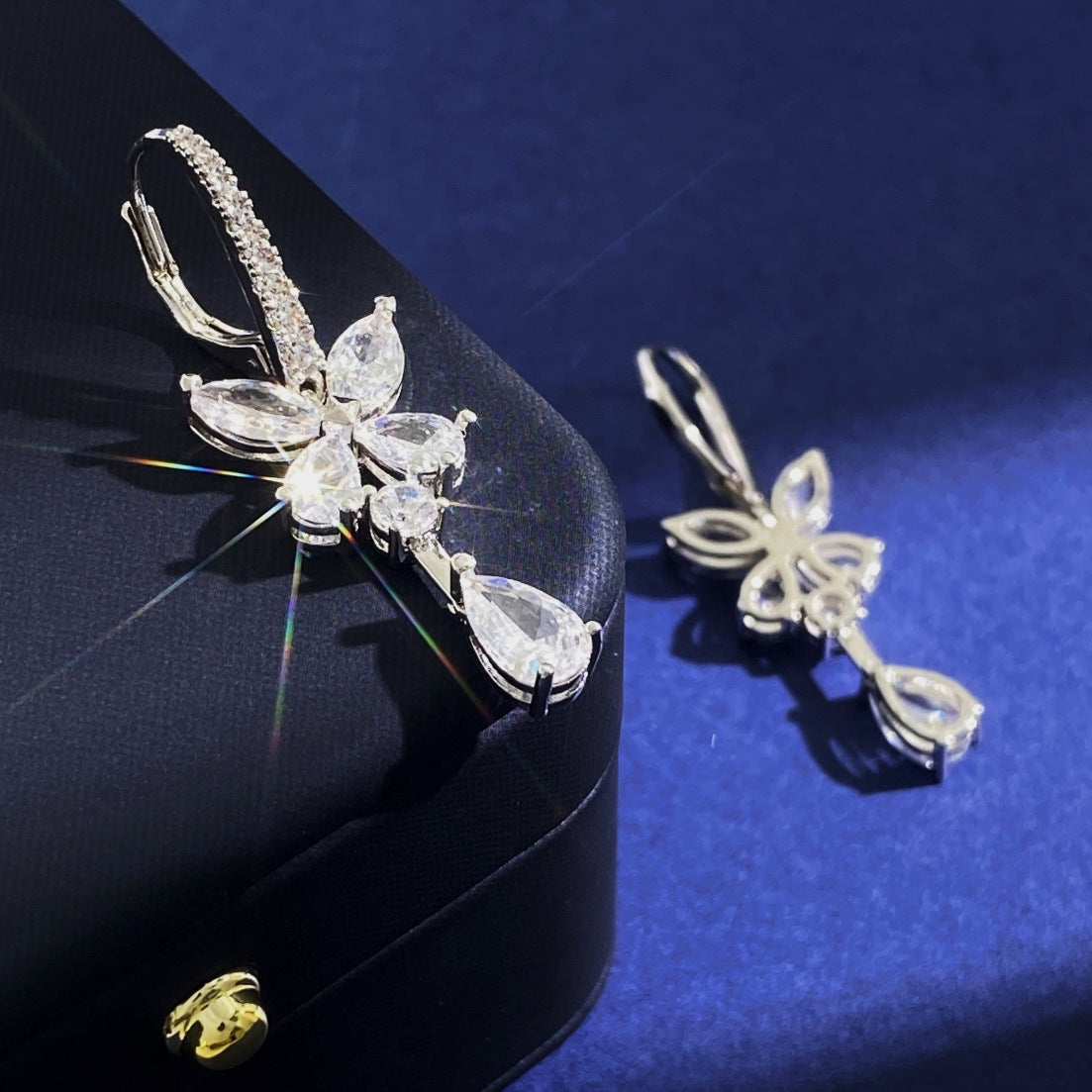 Elegant Water Droplets Earrings For Women With Real Gold Plated And Zircon Inlay, Featuring 304 Stainless Steel Studs