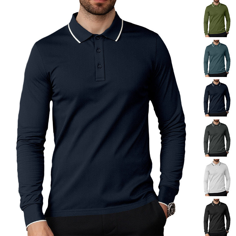 Solid Color Business Long Sleeve  For Men In Polyester Fabric With Lapel Collar