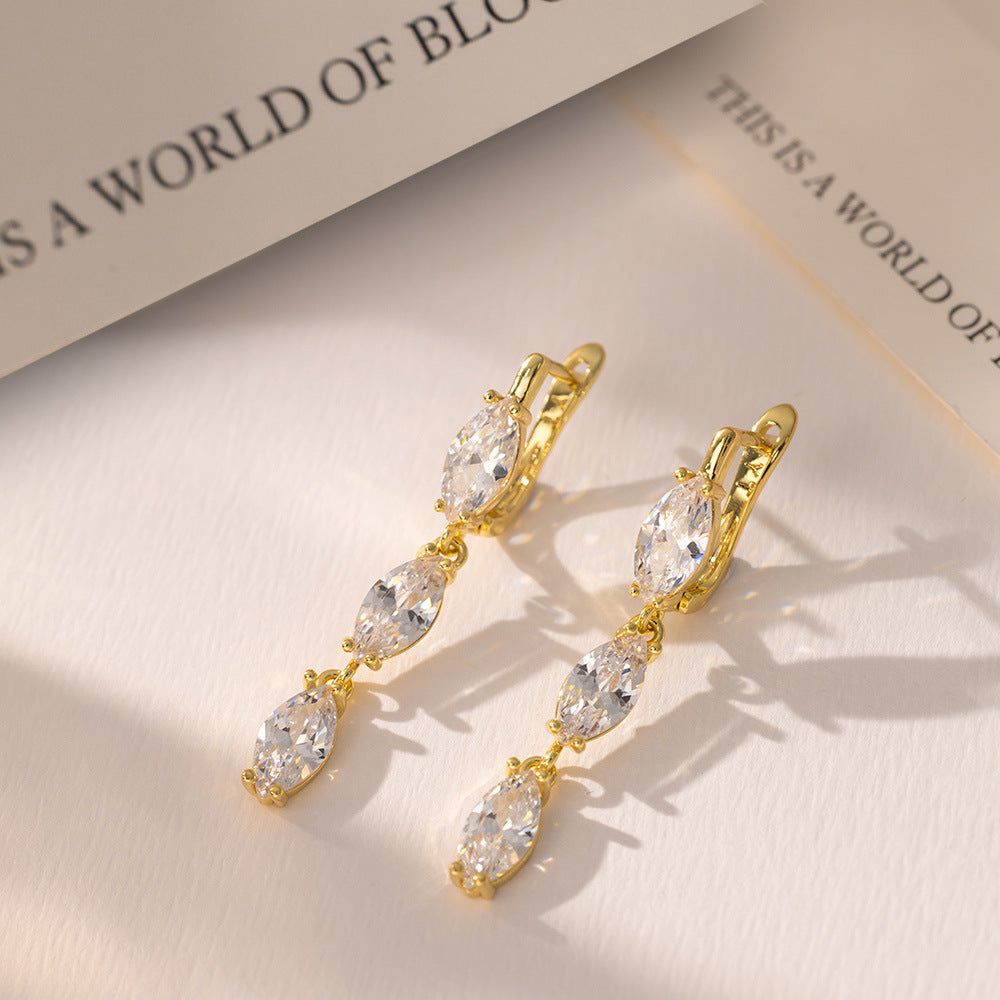 Geometric Earrings For Women With Brass Ear Pins, Electroplated 14K Real Gold Plated Brass Featuring Zircon Inlay