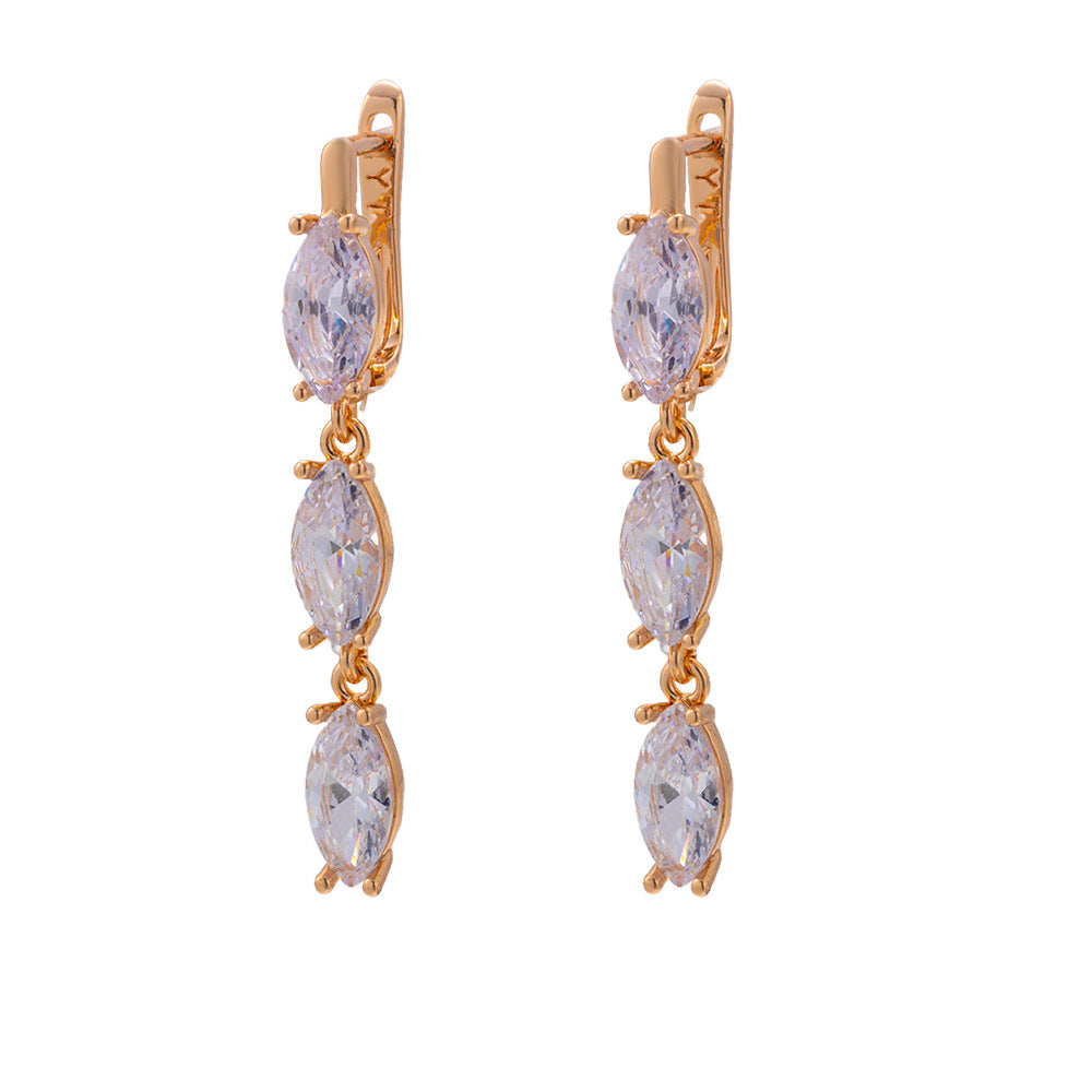 Geometric Earrings For Women With Brass Ear Pins, Electroplated 14K Real Gold Plated Brass Featuring Zircon Inlay