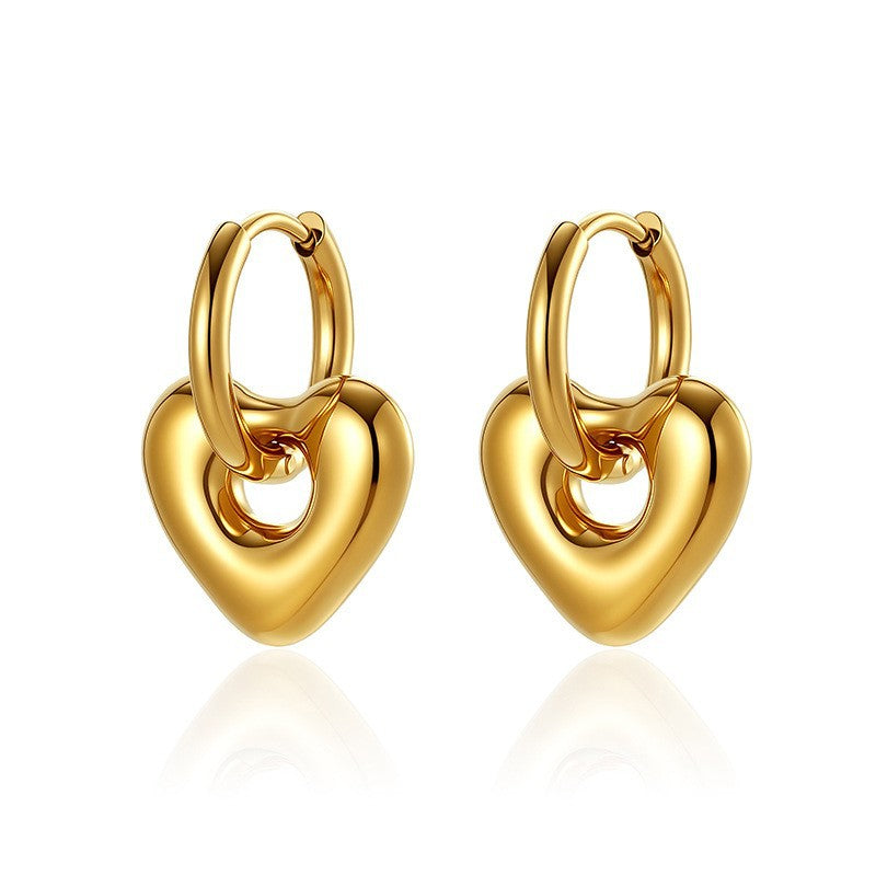 Heart Shape Stud Earrings For Women In Gold Featuring Electroplated Finish With 316 Stainless Steel Posts