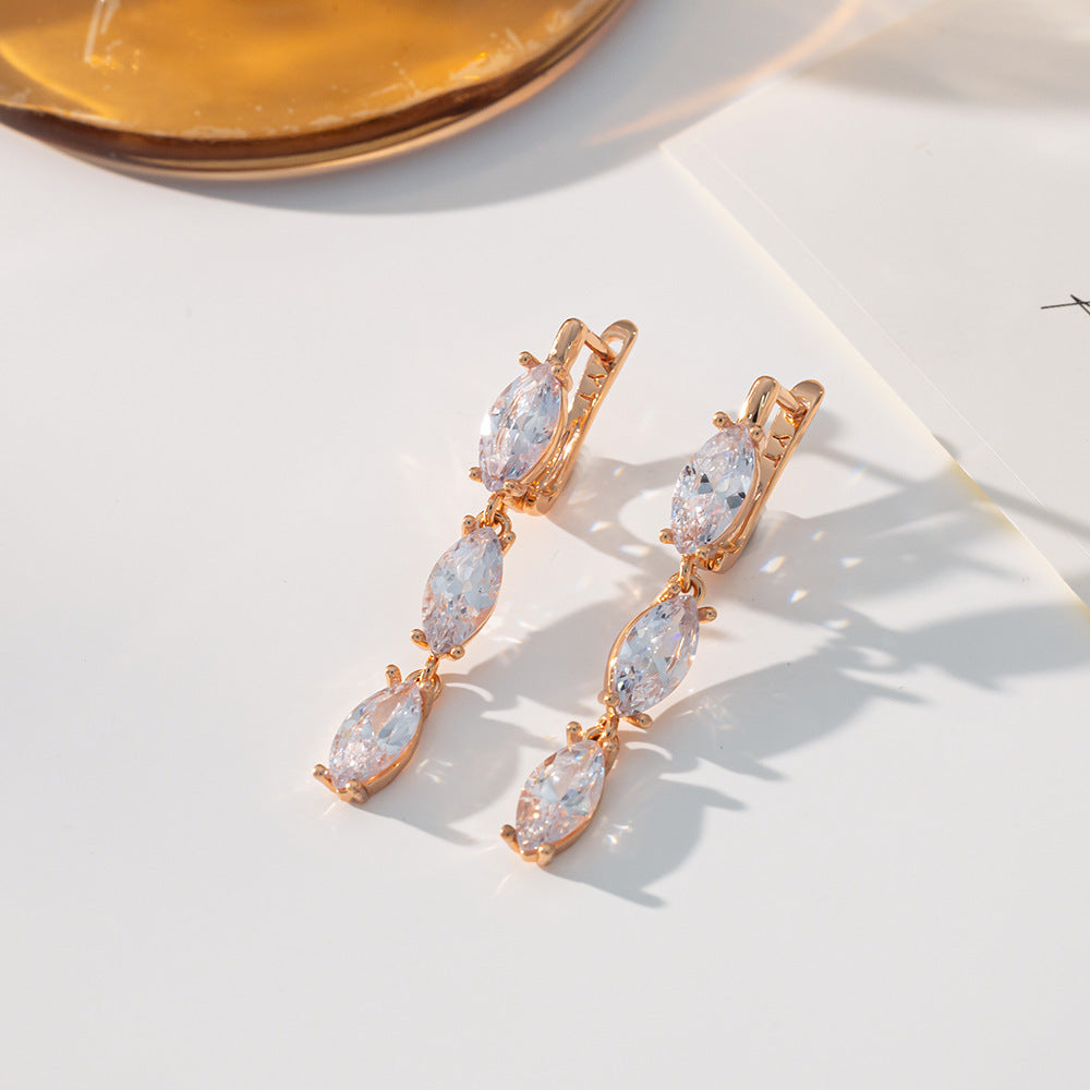 Geometric Earrings For Women With Brass Ear Pins, Electroplated 14K Real Gold Plated Brass Featuring Zircon Inlay