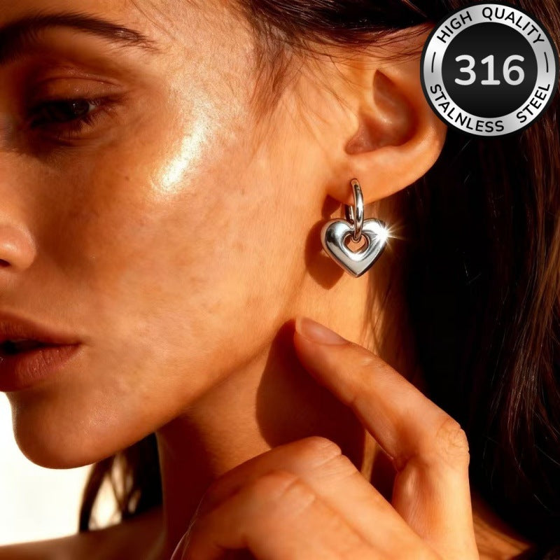 Heart Shape Stud Earrings For Women In Gold Featuring Electroplated Finish With 316 Stainless Steel Posts