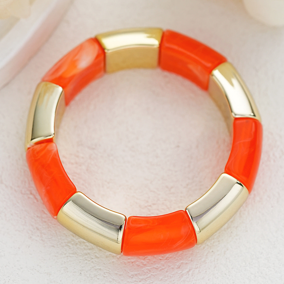 Bohemian Light Green Acrylic Bamboo Tube Bangle With Electroplated Splicing Design