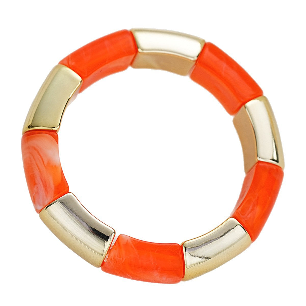 Bohemian Light Green Acrylic Bamboo Tube Bangle With Electroplated Splicing Design