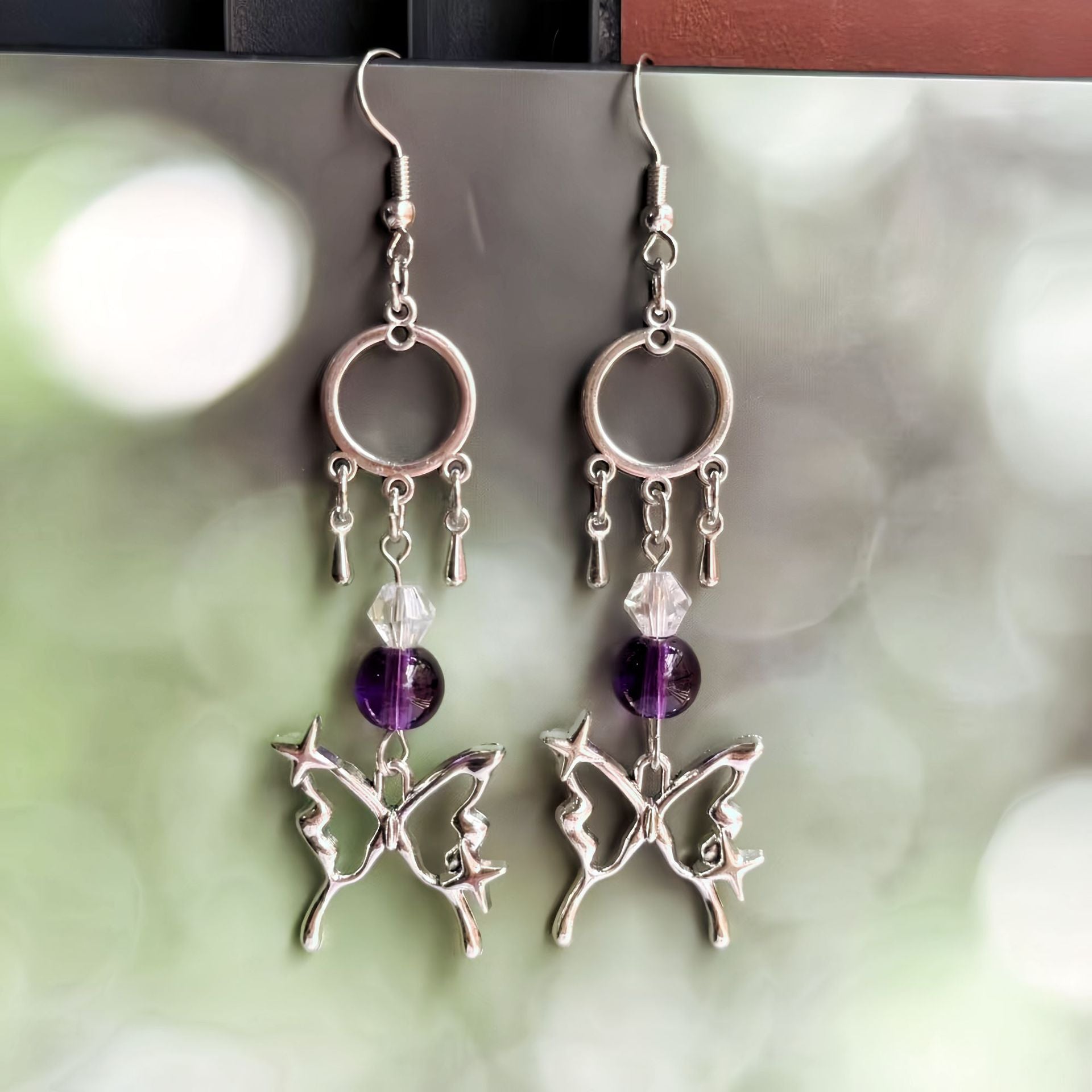 Style Butterfly Tassel Earrings For Unisex In Yellow Alloy With Crystal Inlay