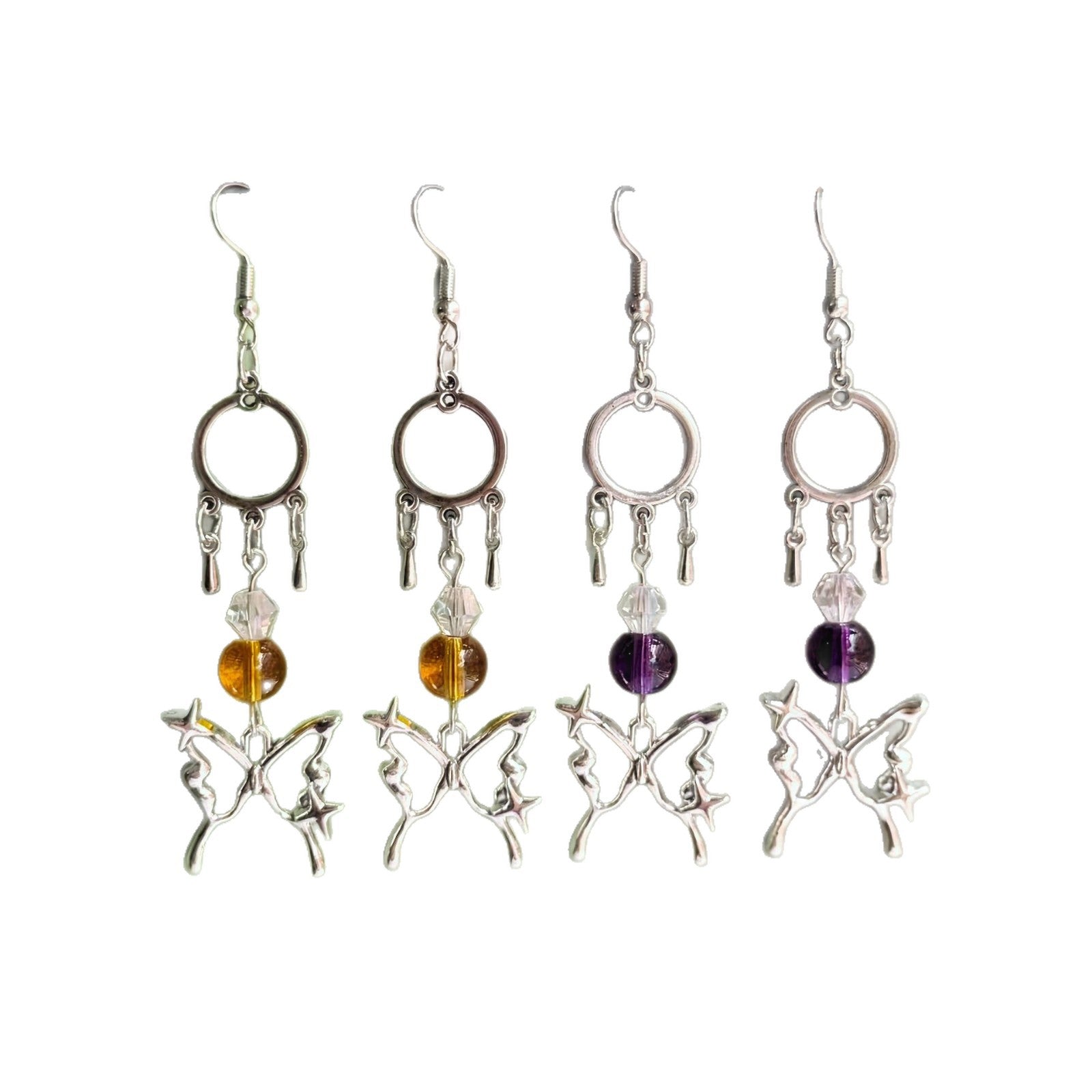 Style Butterfly Tassel Earrings For Unisex In Yellow Alloy With Crystal Inlay