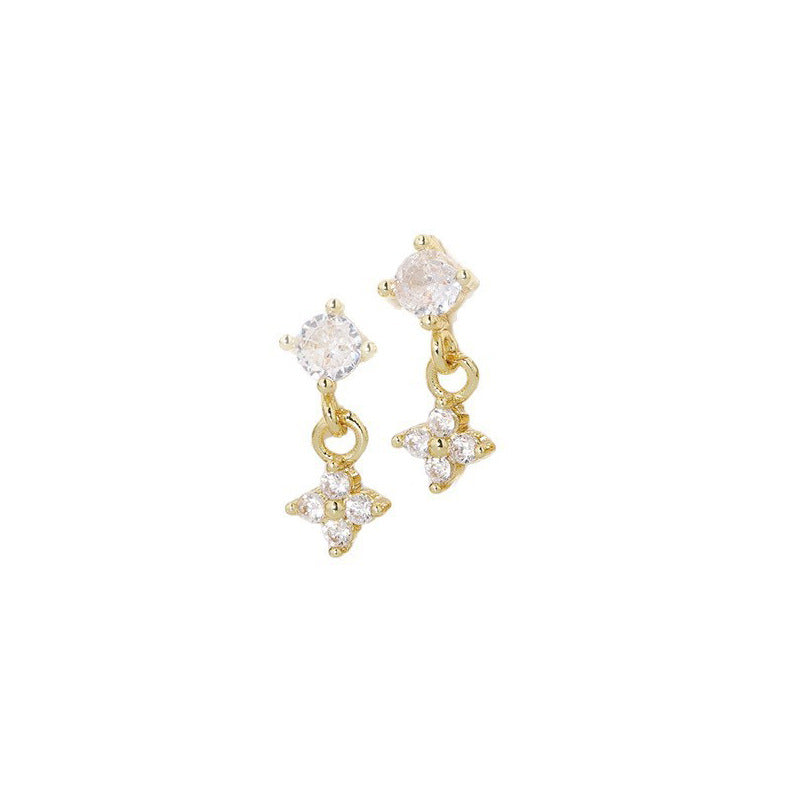 Lucky Heart Stud Earrings In Copper With Zircon Inlay, Sweet Style For Women