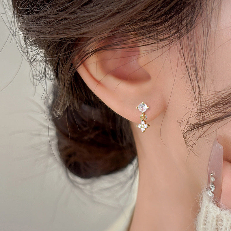 Lucky Heart Stud Earrings In Copper With Zircon Inlay, Sweet Style For Women