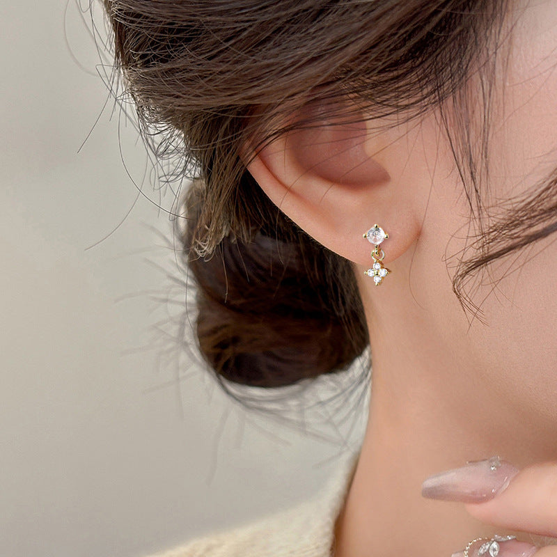 Lucky Heart Stud Earrings In Copper With Zircon Inlay, Sweet Style For Women