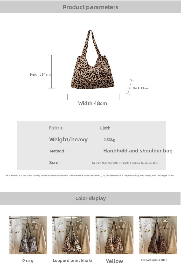 Leopard Print Square Polyester Tote Bag With Single Shoulder Strap, Large Capacity For Spring