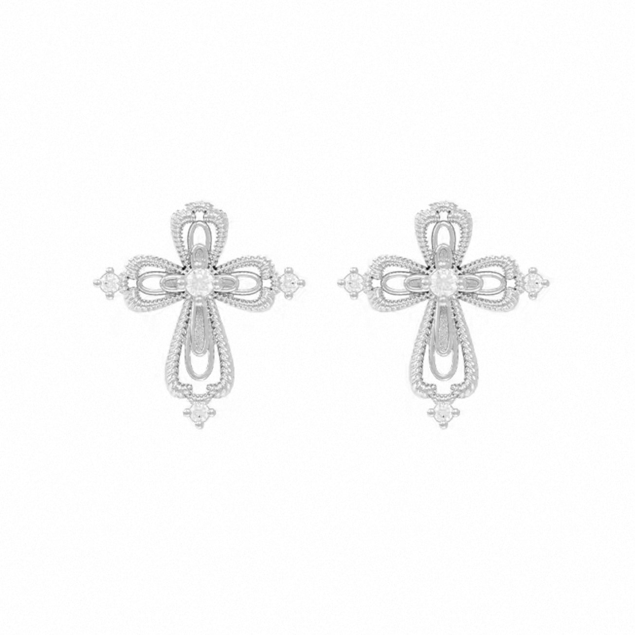 Cross Stud Earrings For Women In Maillard Style Featuring Copper Alloy With Real Gold Plated And Zircon Inlay
