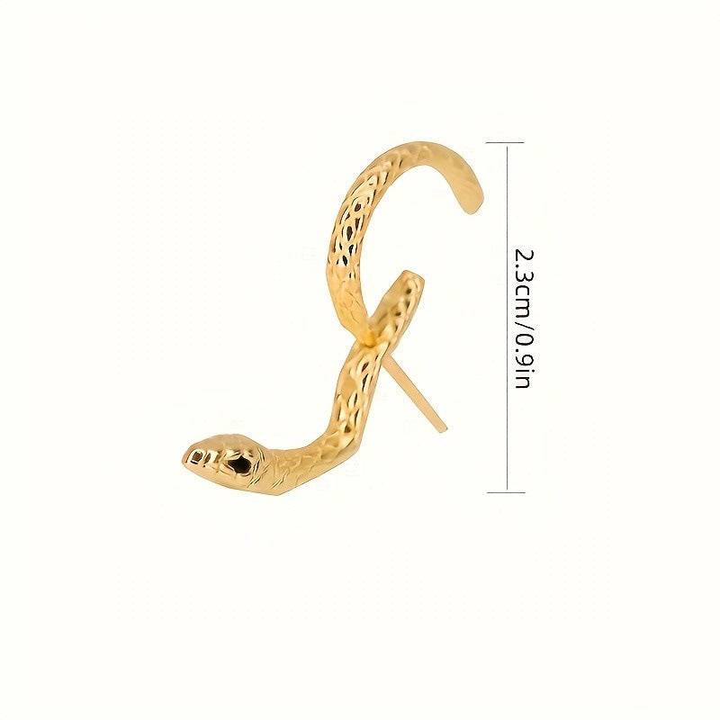 Exaggerated Gold Snake Stud Earrings For Women, Electroplated Metal With Copper Ear Pins