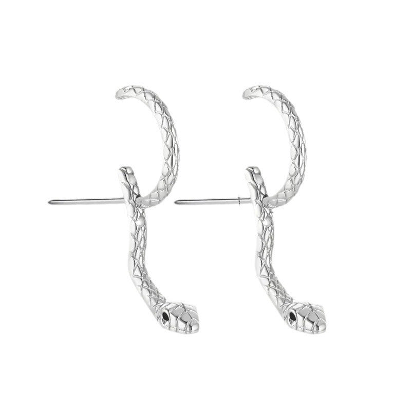 Exaggerated Gold Snake Stud Earrings For Women, Electroplated Metal With Copper Ear Pins