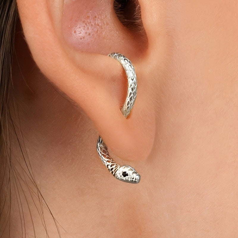 Exaggerated Gold Snake Stud Earrings For Women, Electroplated Metal With Copper Ear Pins