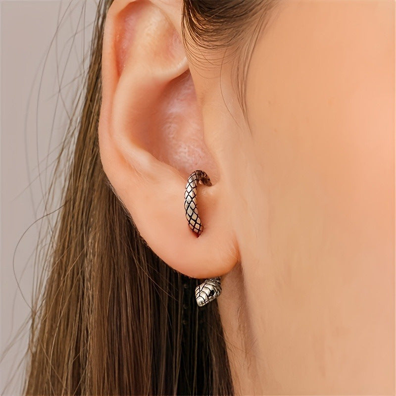 Exaggerated Gold Snake Stud Earrings For Women, Electroplated Metal With Copper Ear Pins